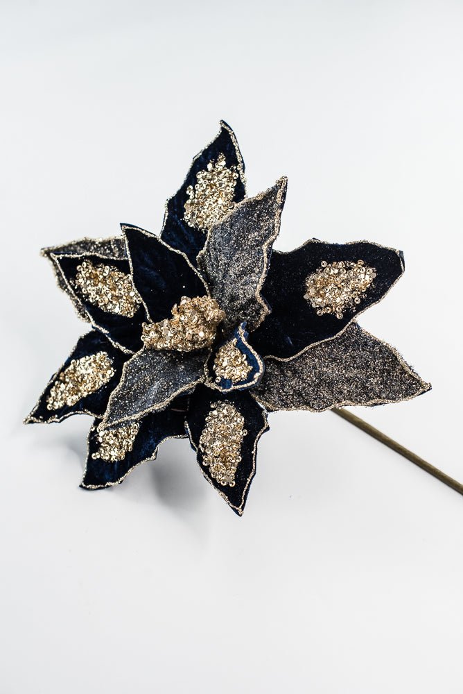 Midnight Glamour Poinsettia Spray With Sequin - 20" - Greenery MarketXF671MID