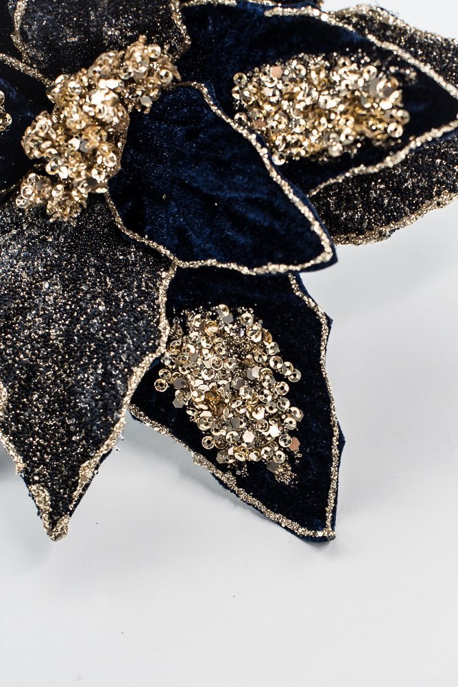 Midnight Glamour Poinsettia Spray With Sequin - 20" - Greenery MarketXF671MID