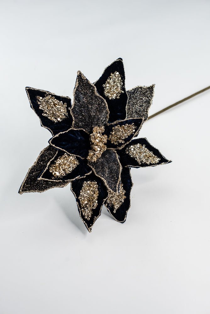 Midnight Glamour Poinsettia Spray With Sequin - 20" - Greenery MarketXF671MID