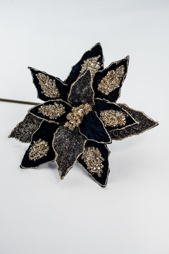 Midnight Glamour Poinsettia Spray With Sequin - 20" - Greenery MarketXF671MID