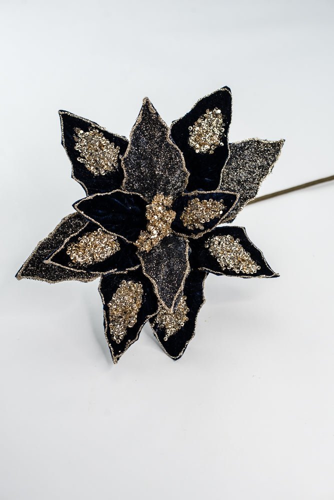 Midnight Glamour Poinsettia Spray With Sequin - 20" - Greenery MarketXF671MID