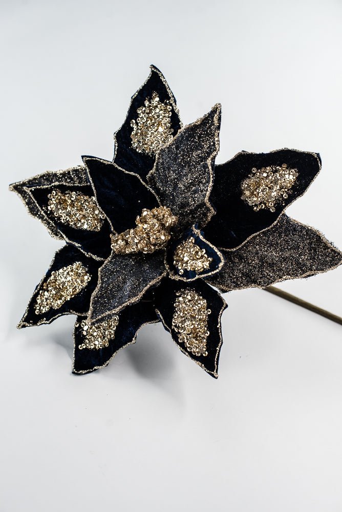 Midnight Glamour Poinsettia Spray With Sequin - 20" - Greenery MarketXF671MID