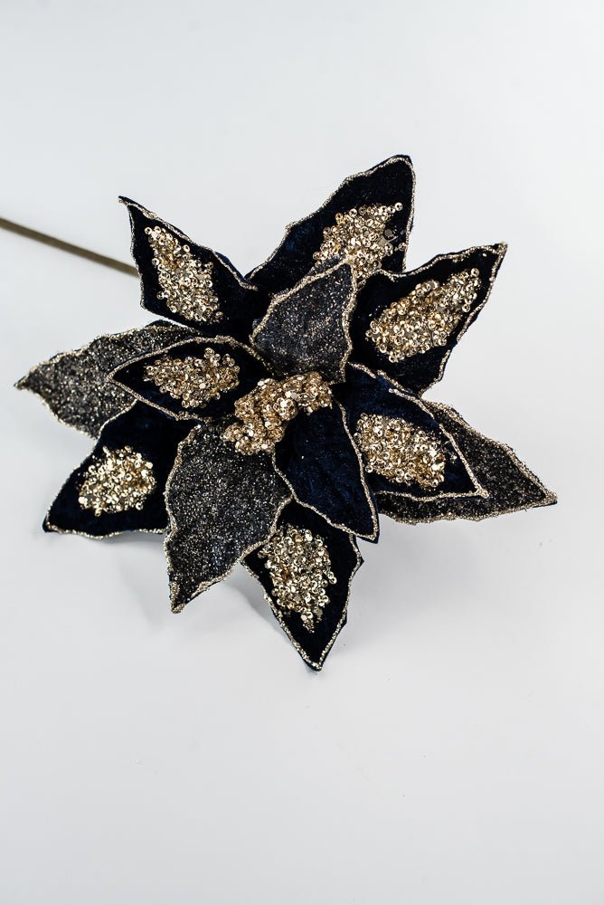 Midnight Glamour Poinsettia Spray With Sequin - 20" - Greenery MarketXF671MID