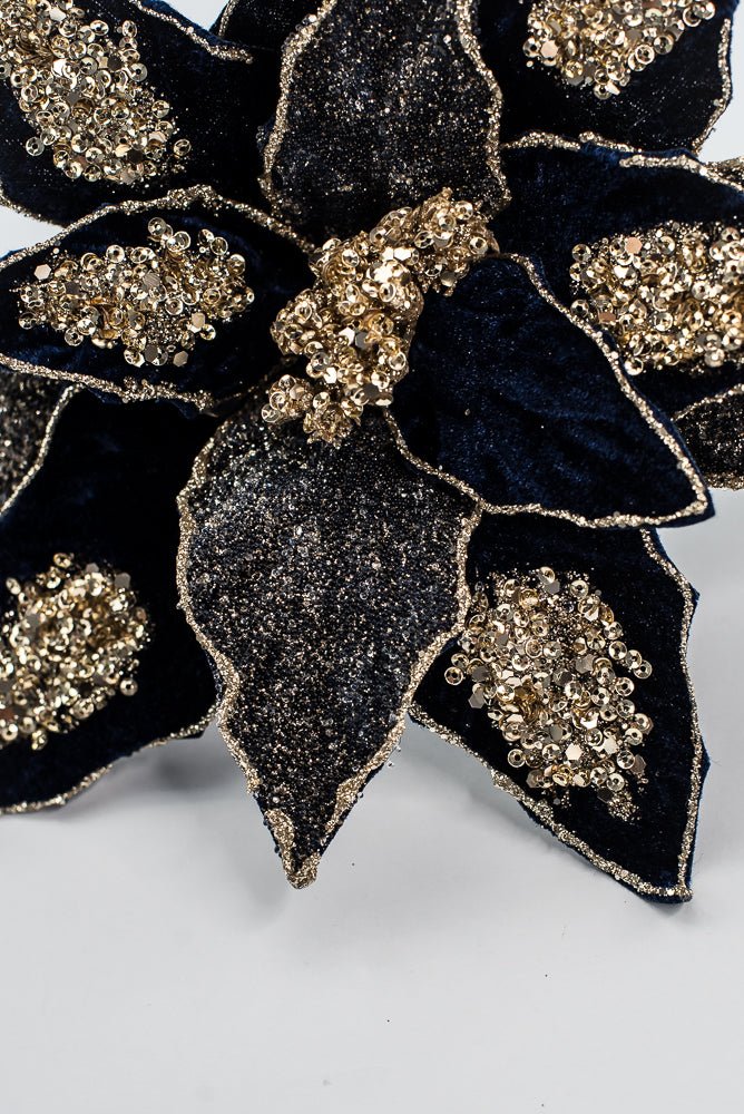 Midnight Glamour Poinsettia Spray With Sequin - 20" - Greenery MarketXF671MID