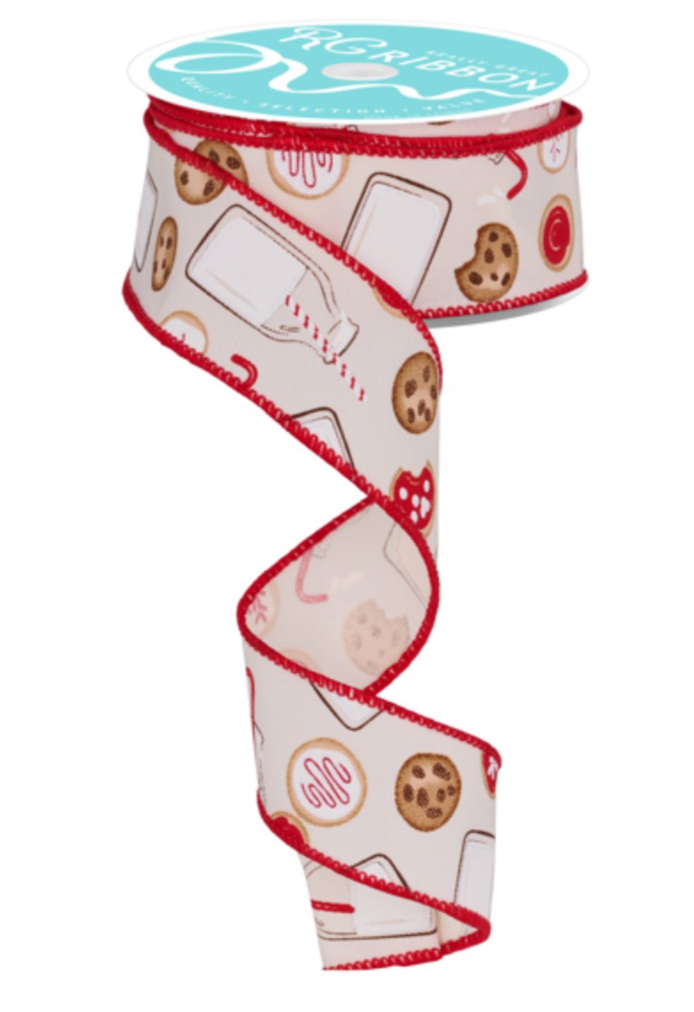 Milk and cookies 1.5” wired ribbon - Greenery Market