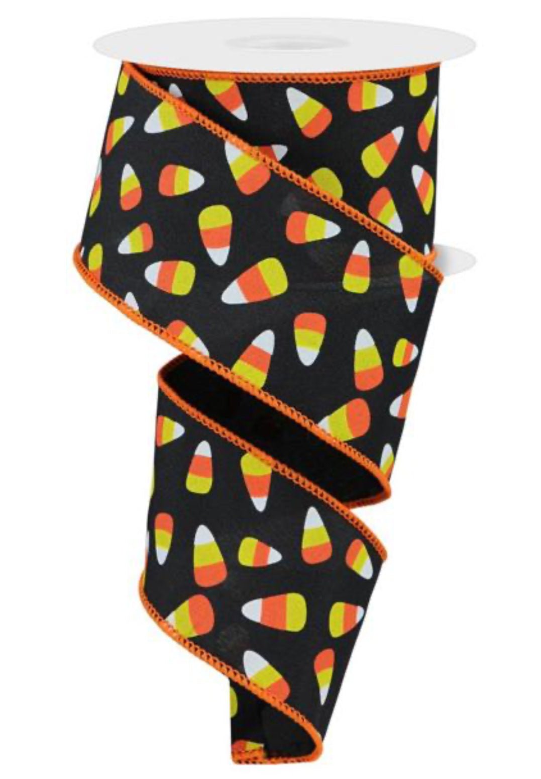 Mini Candy corn on black wired ribbon, 2.5" - Greenery MarketWired ribbonRGC199802