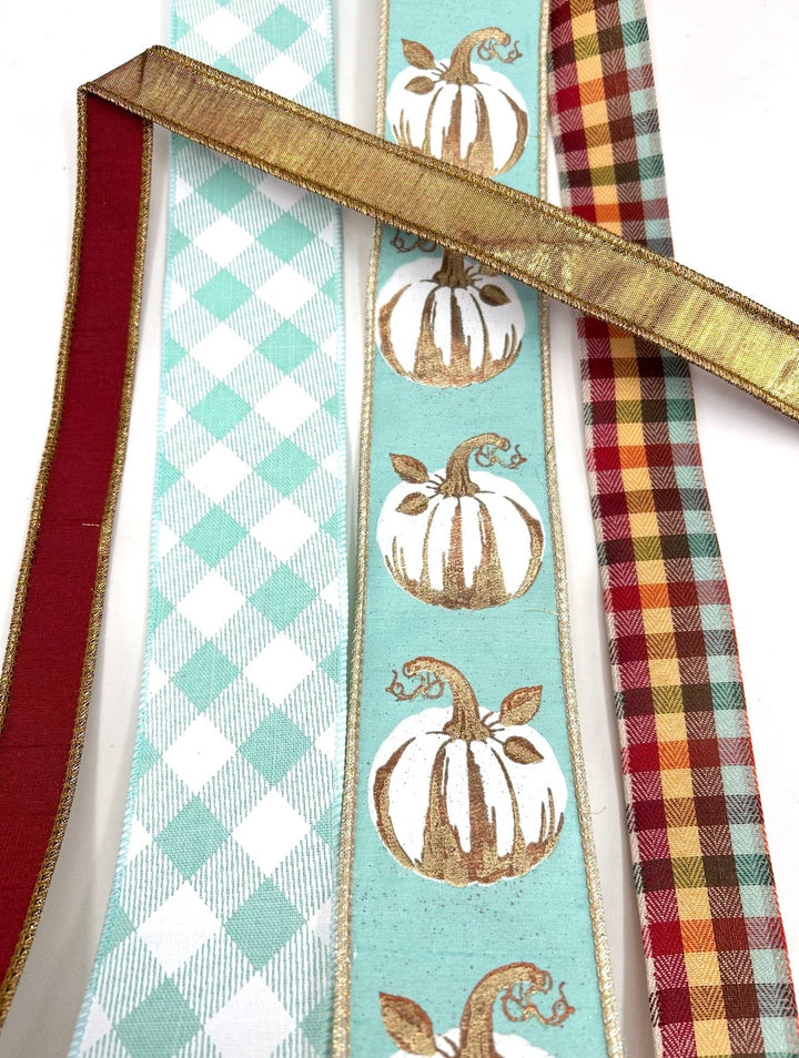 Mint And Copper Pumpkin Bow Bundle x 4 Ribbons - Greenery MarketMintCopperX4
