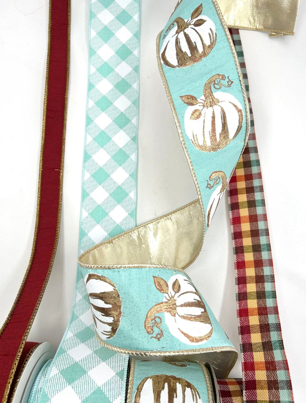 Mint And Copper Pumpkin Bow Bundle x 4 Ribbons - Greenery MarketMintCopperX4