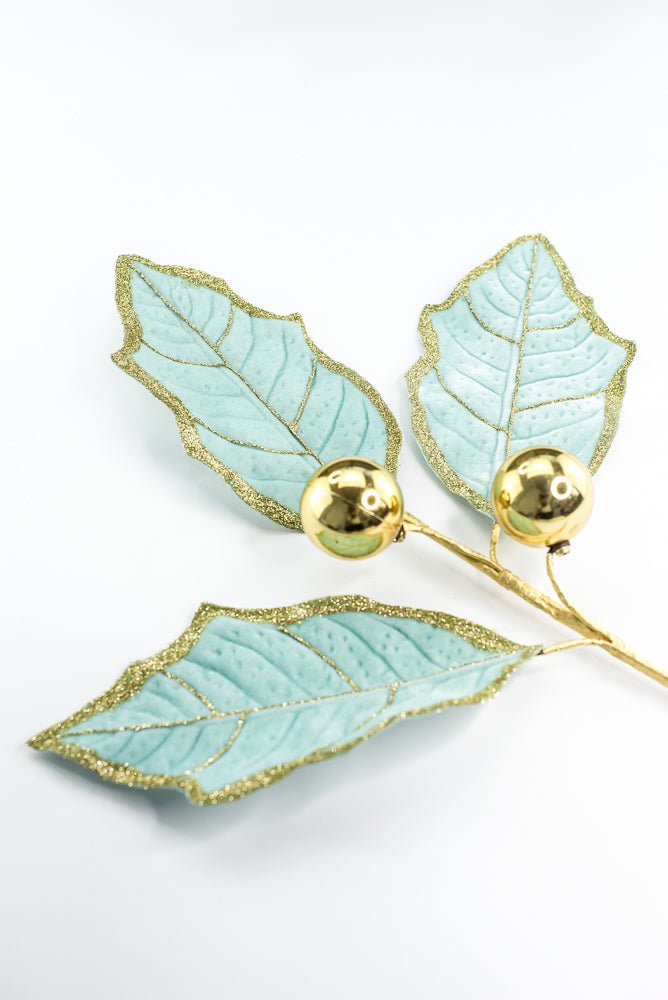 Mint and Gold Holly Leaves Spray - Greenery Market86264MIGD