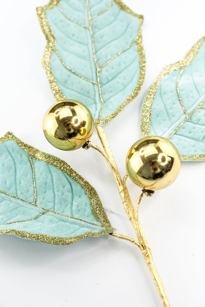 Mint and Gold Holly Leaves Spray - Greenery Market86264MIGD