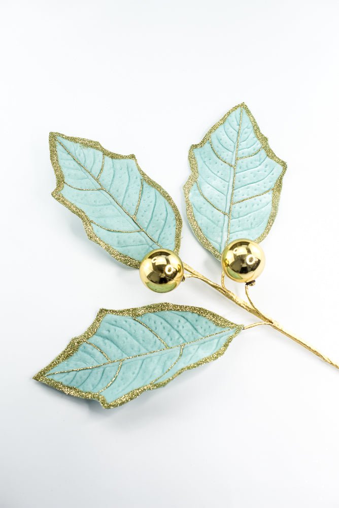Mint and Gold Holly Leaves Spray - Greenery Market86264MIGD