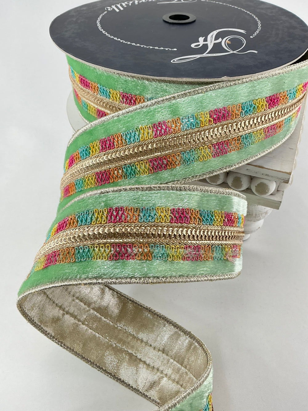 Mint green sherbet shimmer velvet 2.5” farrisilk wired ribbon - Greenery MarketRibbons & TrimRK646 - 13