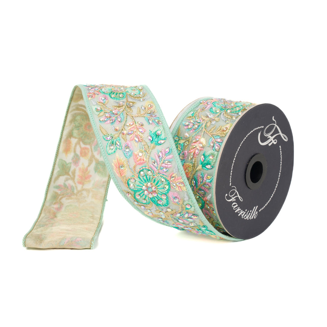 Mint Mystic Garden Farrisilk Wired Ribbon - 2" - Greenery MarketRK794-13