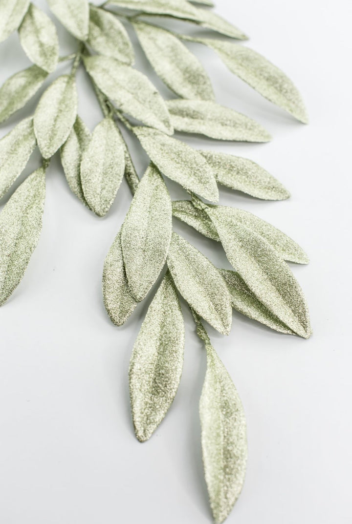 Minty Green Glitter Laurel Leaves Spray - Greenery Market86483MINT