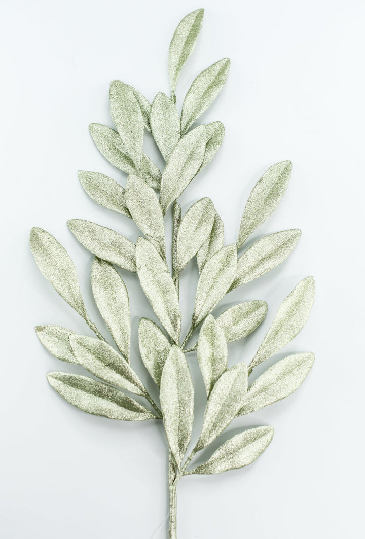 Minty Green Glitter Laurel Leaves Spray - Greenery Market86483MINT