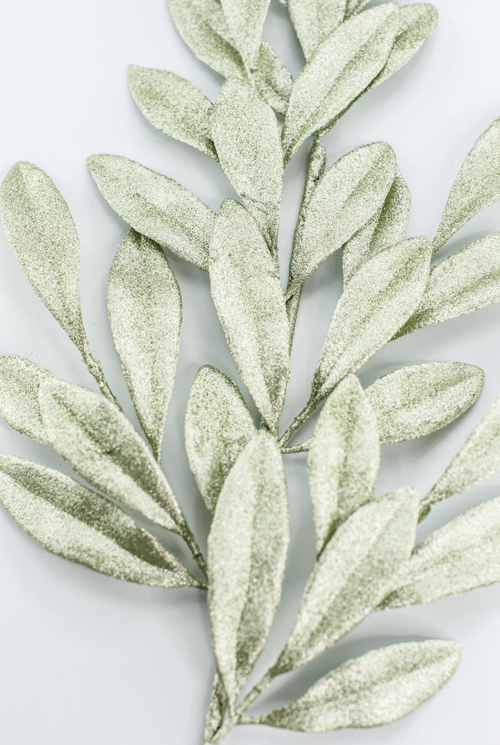 Minty Green Glitter Laurel Leaves Spray - Greenery Market86483MINT