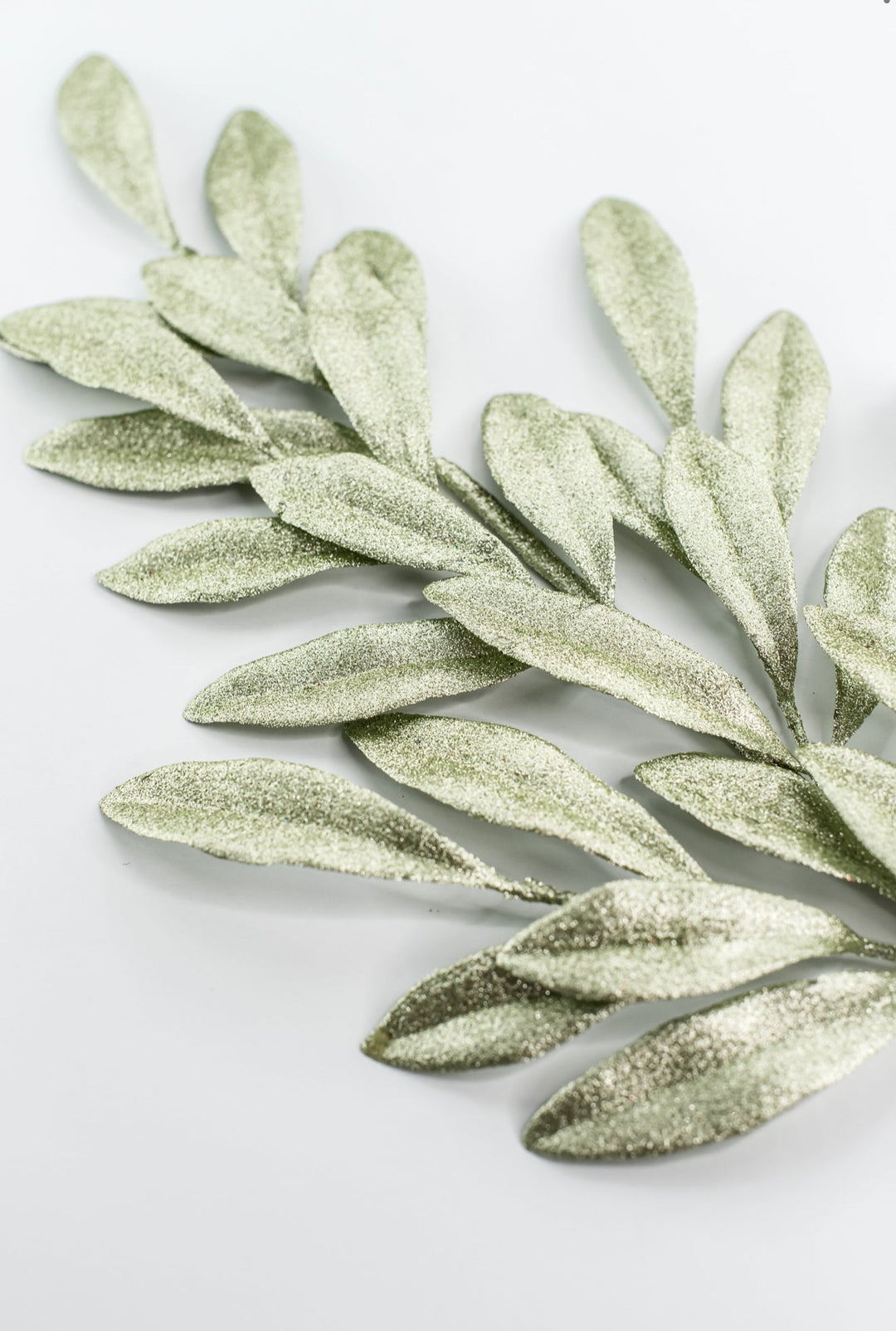 Minty Green Glitter Laurel Leaves Spray - Greenery Market86483MINT