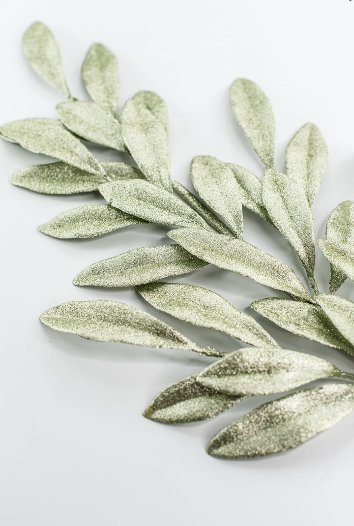 Minty Green Glitter Laurel Leaves Spray - Greenery Market86483MINT