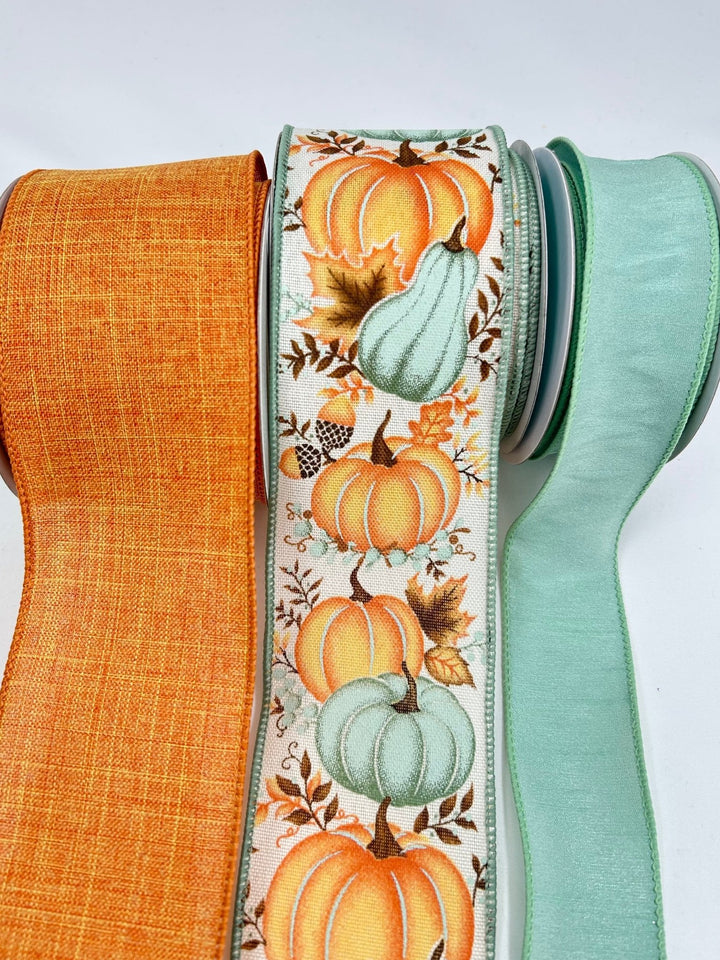 Minty Green Pumpkin Bow Bundle x 3 Ribbons - Greenery MarketMintyPumpx3