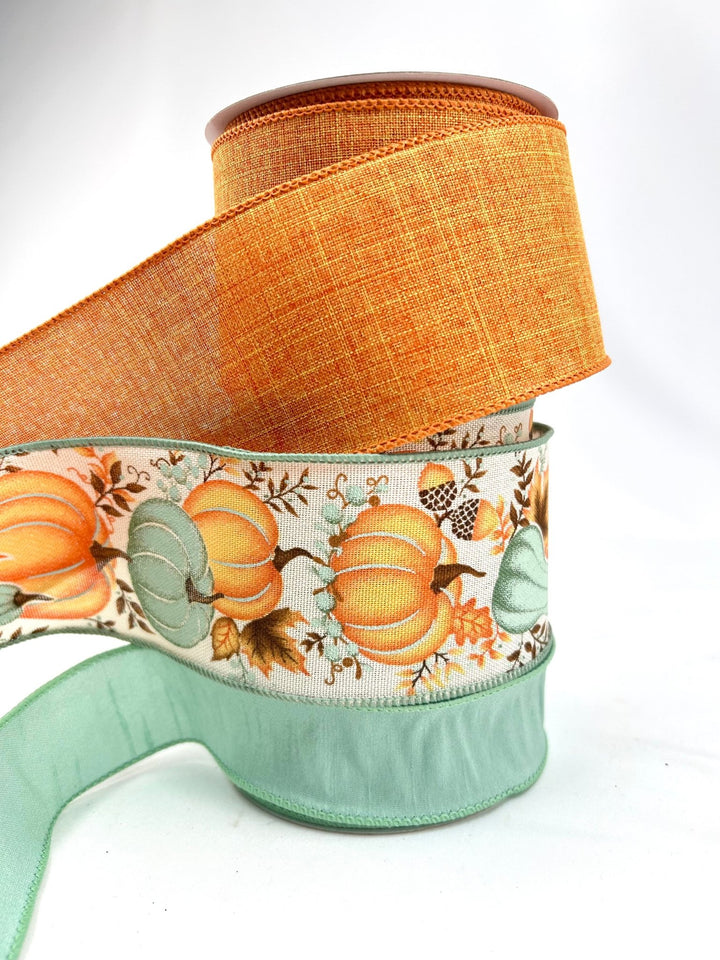 Minty Green Pumpkin Bow Bundle x 3 Ribbons - Greenery MarketMintyPumpx3