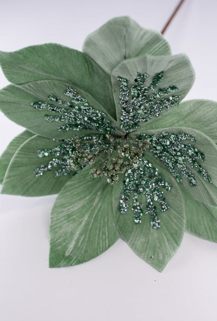 Minty Green velvet poinsettia stem - Greenery MarketXS401574