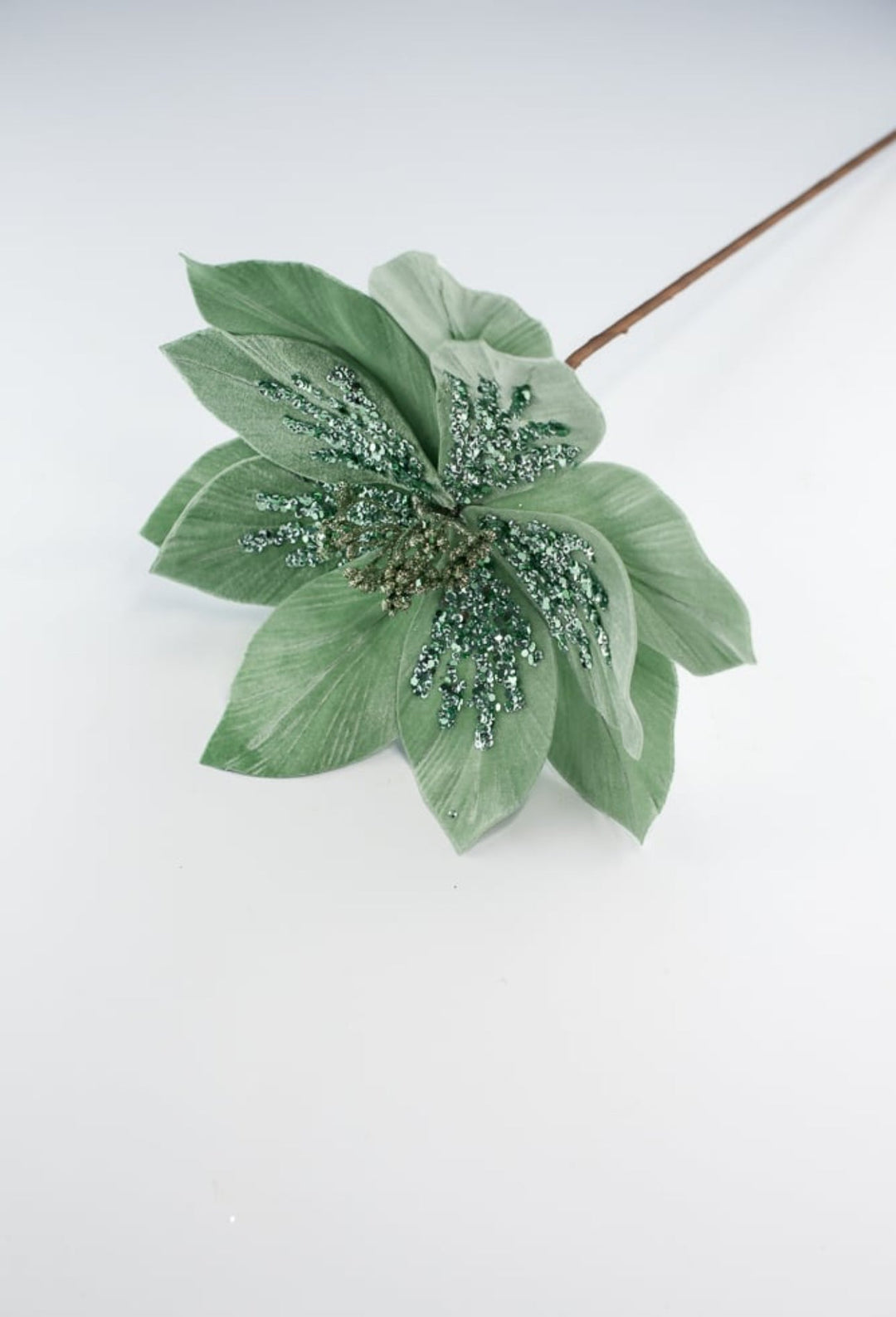 Minty Green velvet poinsettia stem - Greenery MarketXS401574