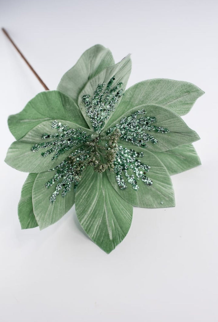 Minty Green velvet poinsettia stem - Greenery MarketXS401574