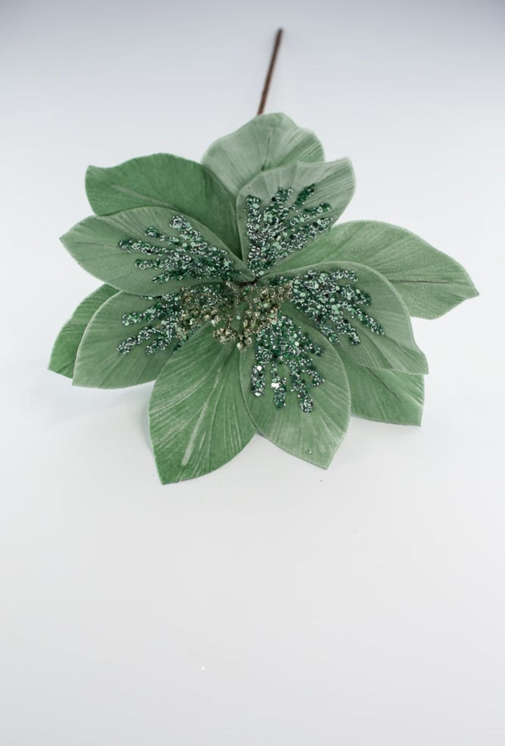 Minty Green velvet poinsettia stem - Greenery MarketXS401574