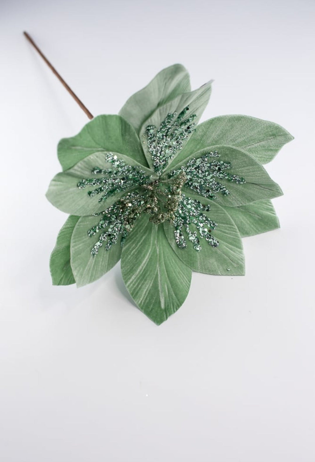 Minty Green velvet poinsettia stem - Greenery MarketXS401574