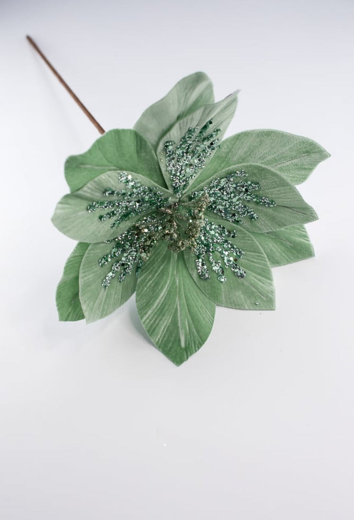 Minty Green velvet poinsettia stem - Greenery MarketXS401574