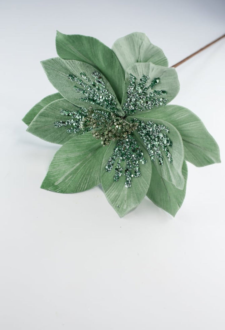 Minty Green velvet poinsettia stem - Greenery MarketXS401574