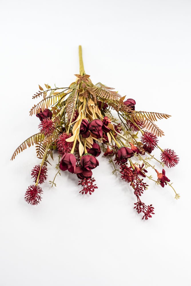 Mixed Filler Flowers And Greens Bush - wine red - Greenery MarketArtificial Flora65169 - RD