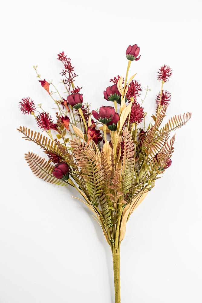 Mixed Filler Flowers And Greens Bush - wine red - Greenery MarketArtificial Flora65169 - RD