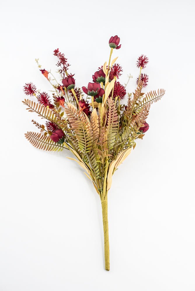 Mixed Filler Flowers And Greens Bush - wine red - Greenery MarketArtificial Flora65169 - RD