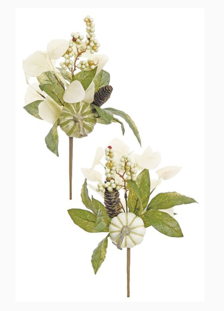 Mixed foliage, berries and white pumpkins picks - SET of 2 - Greenery MarketgreeneryPM3071-GC x 2