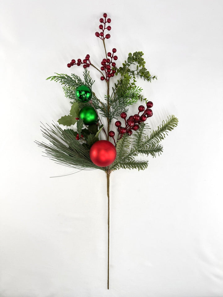 Mixed Greenery And Berries Spray With Ornaments - Greenery MarketC26289