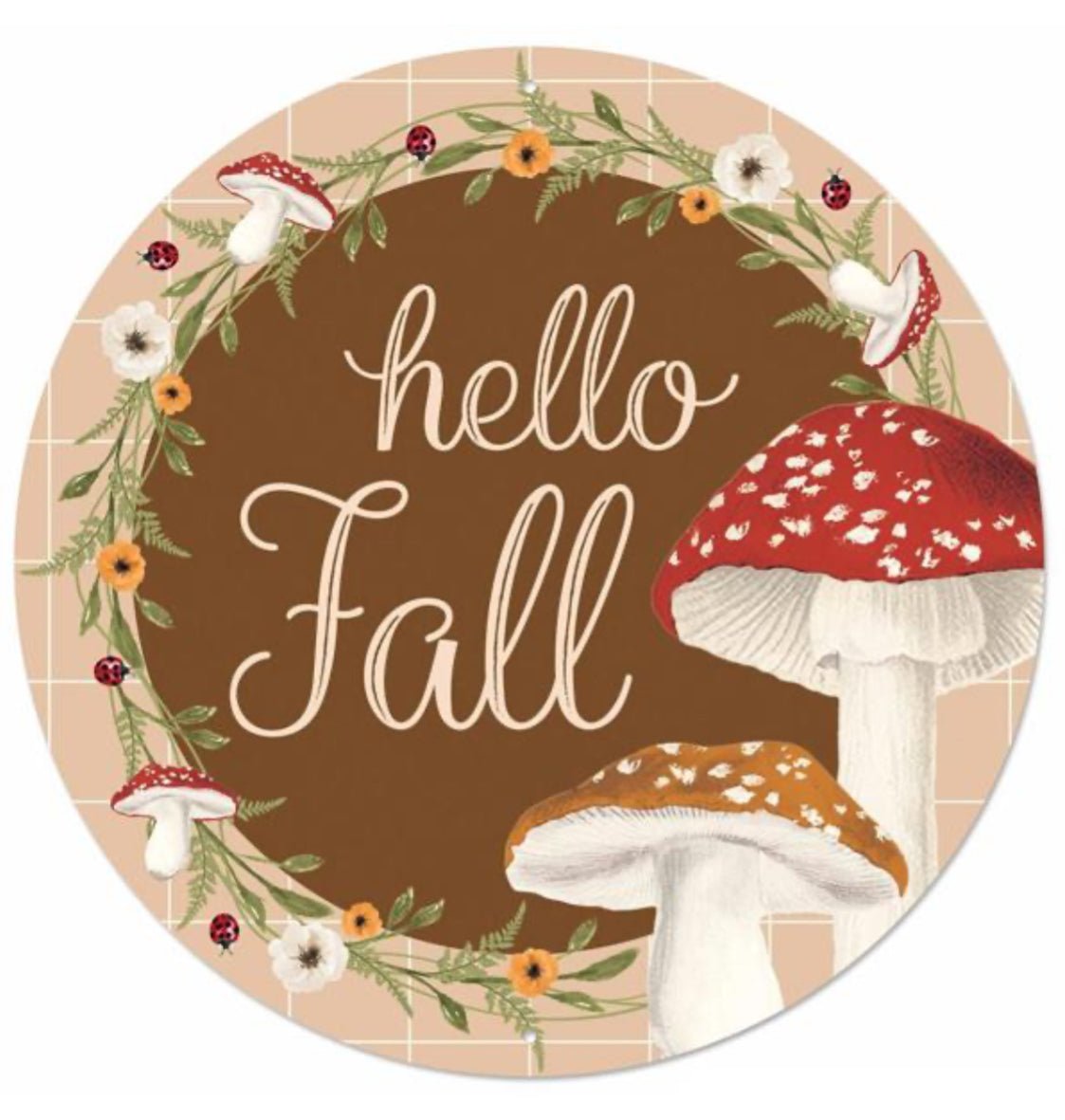 Mixed Mushrooms fall round metal sign 12” - Greenery MarketSeasonal & Holiday DecorationsMD1177