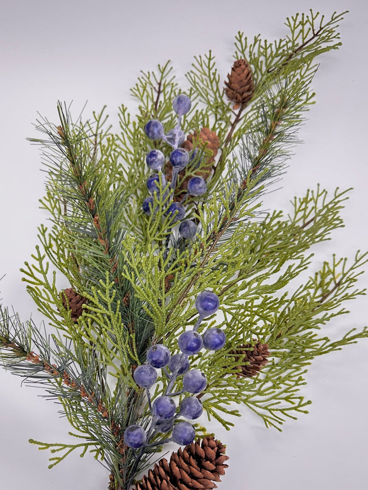 Mixed pine and cedar with blue berries spray - Greenery Market38184