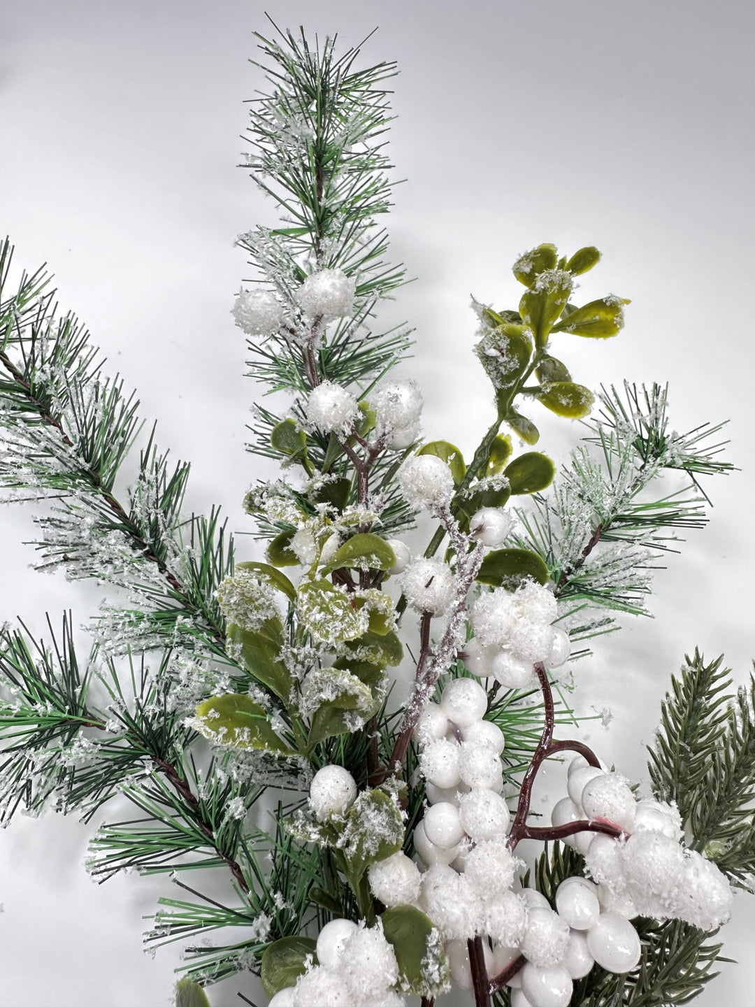 Mixed pine with white snowy berries pick - Greenery Market62612