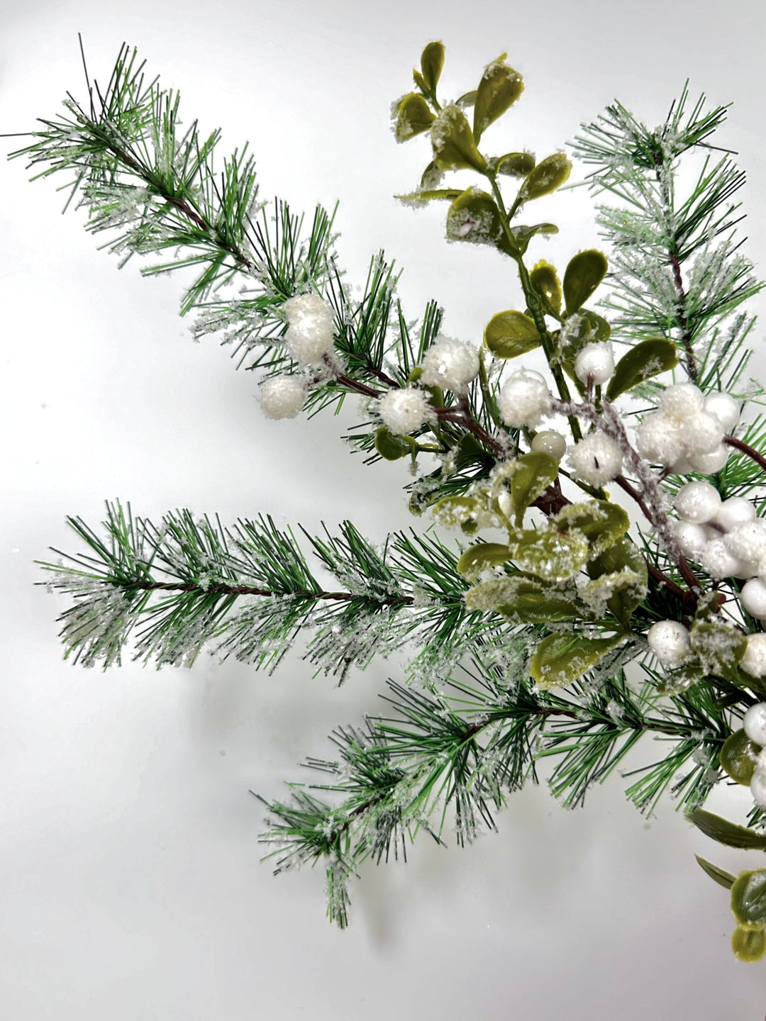 Mixed pine with white snowy berries pick - Greenery Market62612