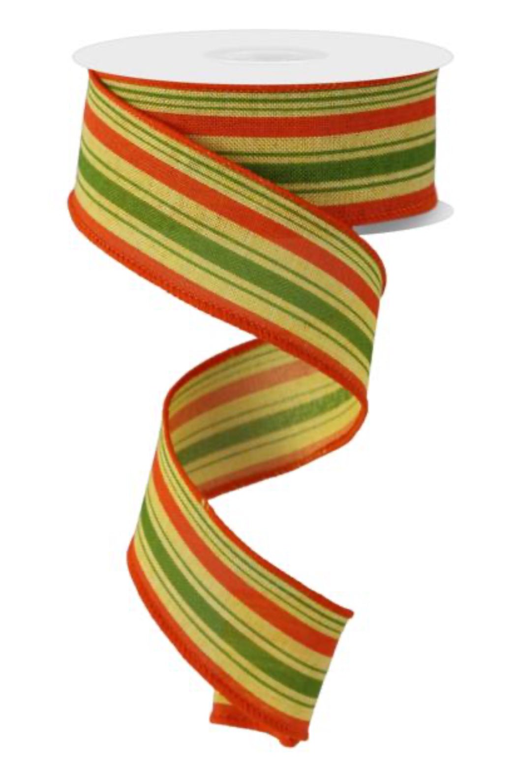 Rgc Ribbon moss and mustard stripe wired ribbon- 1.5” - Greenery Market