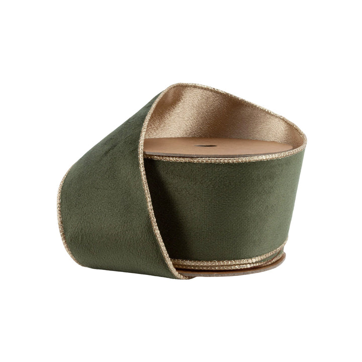 Moss & Gold Reversible Classic Velvet Wired Ribbon - 2.5" - Greenery Market7115W - 570 - 63E