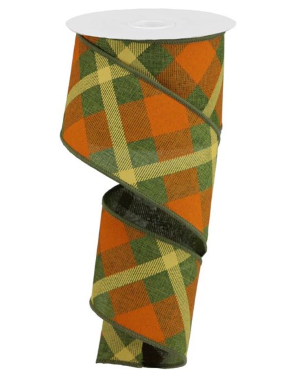 Moss Green And Orange Printed Plaid On Royal Wired Ribbon Greenery Market moss-green-and-orange-printed-plaid-on-royal-wired-ribbon-greenery-market