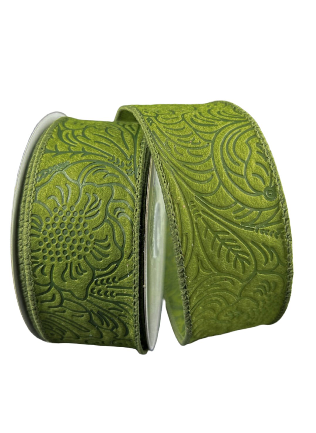 Moss green embossed 1.5” wired ribbon - Greenery MarketWired ribbon61426 - 09 - 08