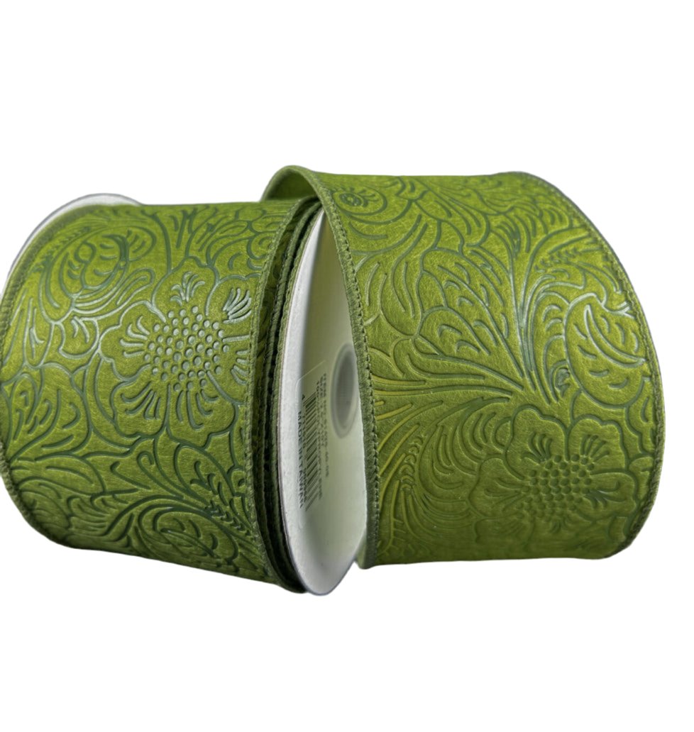 Moss green embossed 2.5” wired ribbon - Greenery MarketWired ribbon61426 - 40 - 08