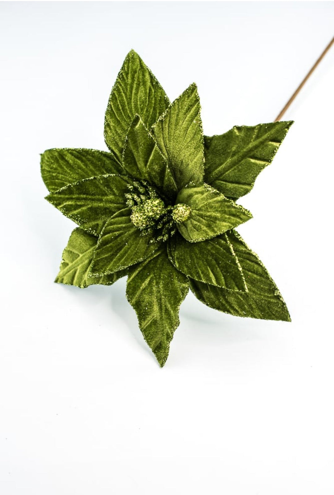 Moss green velvet poinsettia stem - Greenery MarketXS4087A1