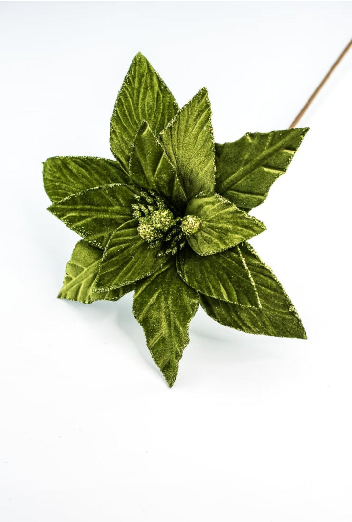 Moss green velvet poinsettia stem - Greenery MarketXS4087A1