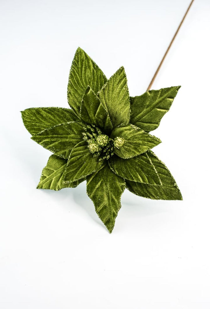 Moss green velvet poinsettia stem - Greenery MarketXS4087A1