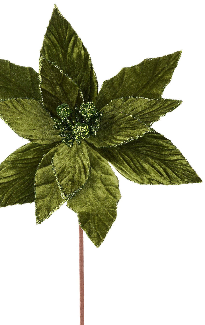 Moss green velvet poinsettia stem - Greenery MarketXS4087A1