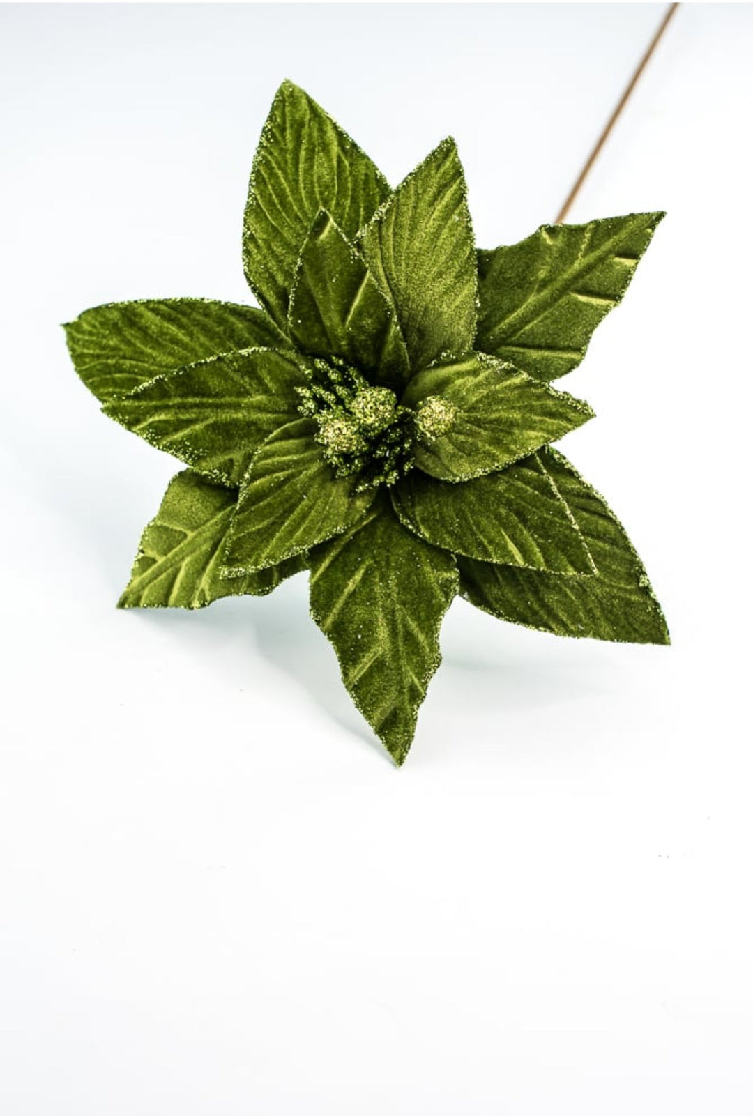 Moss green velvet poinsettia stem - Greenery MarketXS4087A1